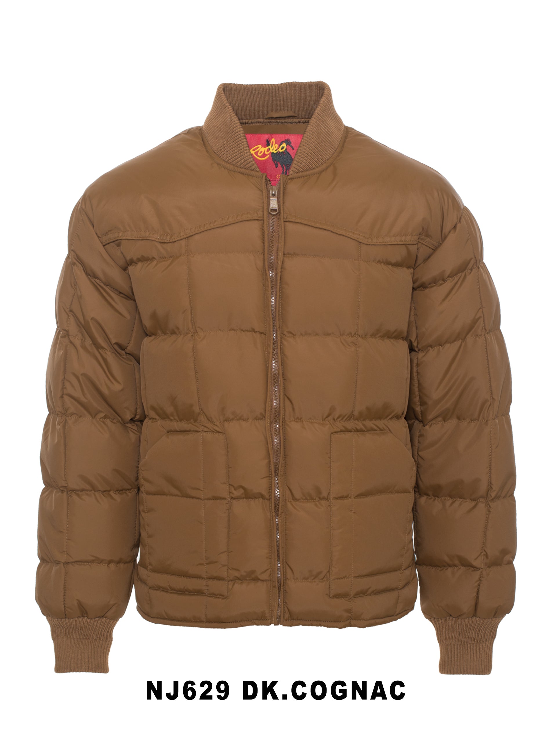 Men's Nylon Quilted Puffer Jacket with Embroidery-NJ629/EMB-Cognac - Rodeo Clothing wholesale 