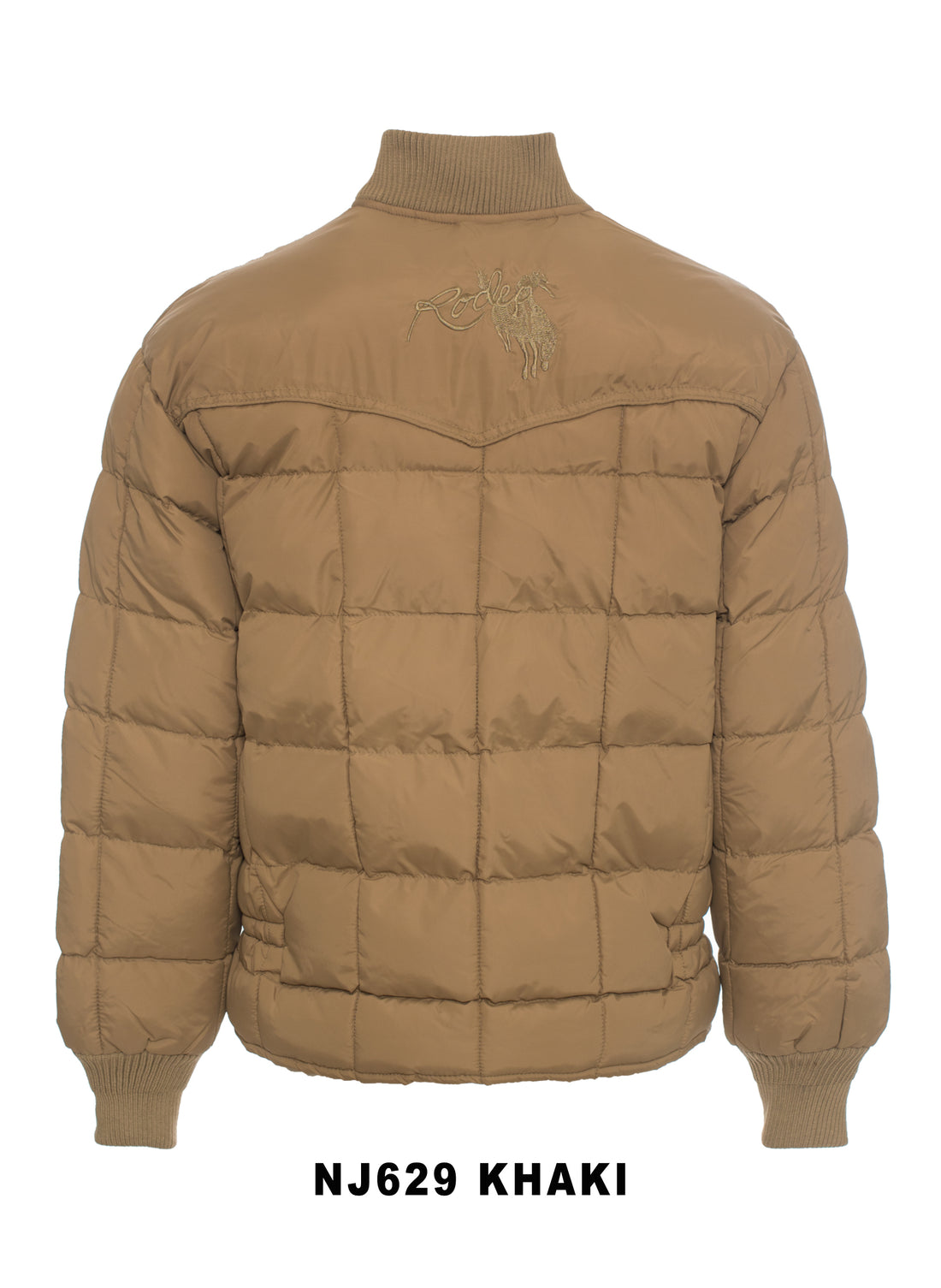 Men's Nylon Quilted Puffer Jacket with Embroidery-NJ629/EMB-Khaki - Rodeo Clothing wholesale 
