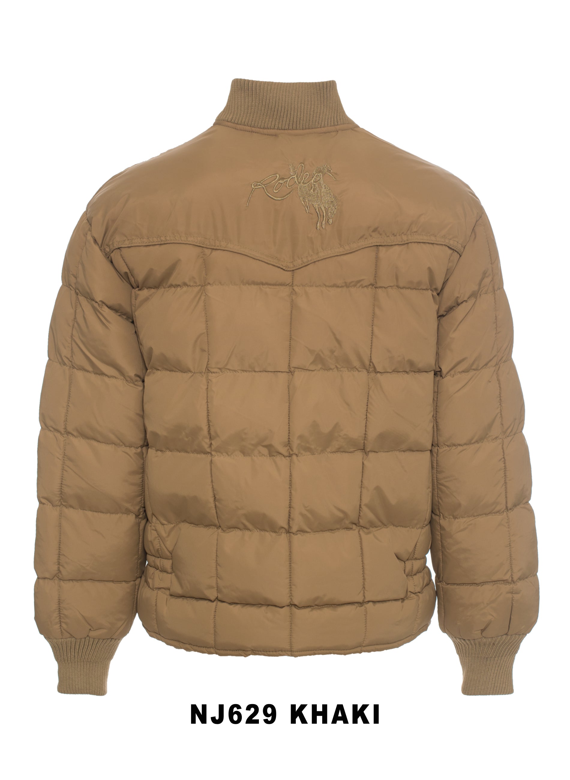 Men's Nylon Quilted Puffer Jacket with Embroidery-NJ629/EMB-Khaki - Rodeo Clothing wholesale 