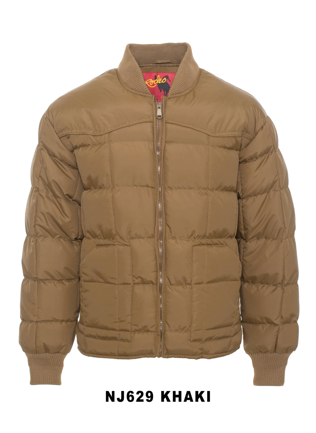 Men's Nylon Quilted Puffer Jacket with Embroidery-NJ629/EMB-Khaki - Rodeo Clothing wholesale 