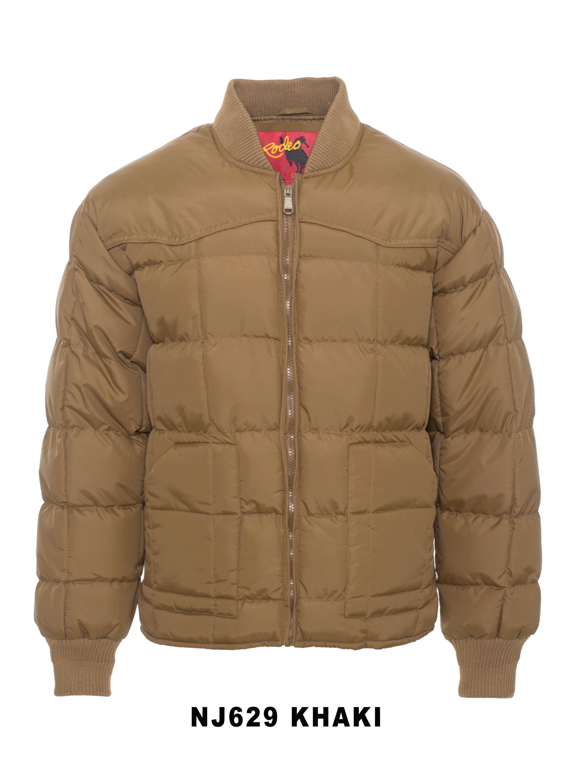 Men's Nylon Quilted Puffer Jacket with Embroidery-NJ629/EMB-Khaki - Rodeo Clothing wholesale 