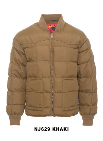 Men's Nylon Quilted Puffer Jacket with Embroidery-NJ629/EMB-Khaki - Rodeo Clothing wholesale 