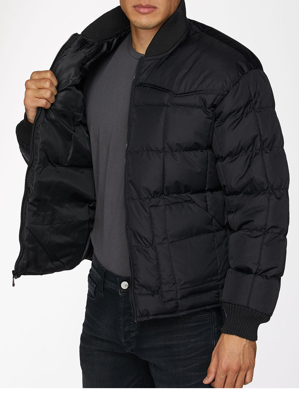 Men's Nylon Quilted Puffer Jacket-NJ629-Black - Rodeo Clothing wholesale 