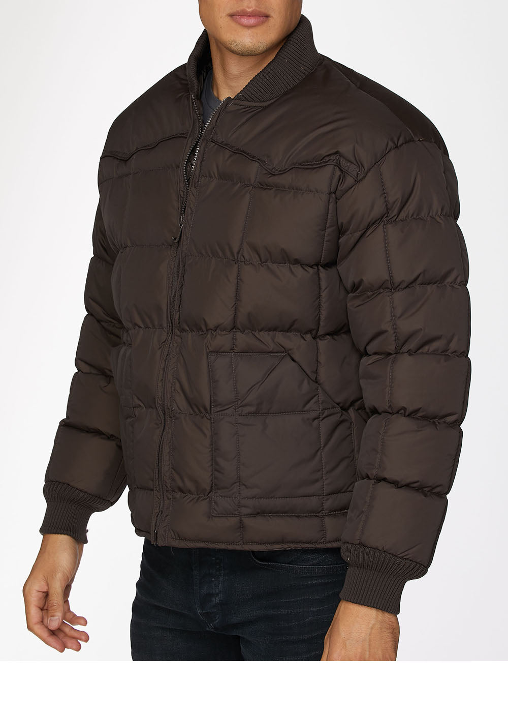 Men's Nylon Quilted Puffer Jacket-NJ629-Brown - Rodeo Clothing wholesale 