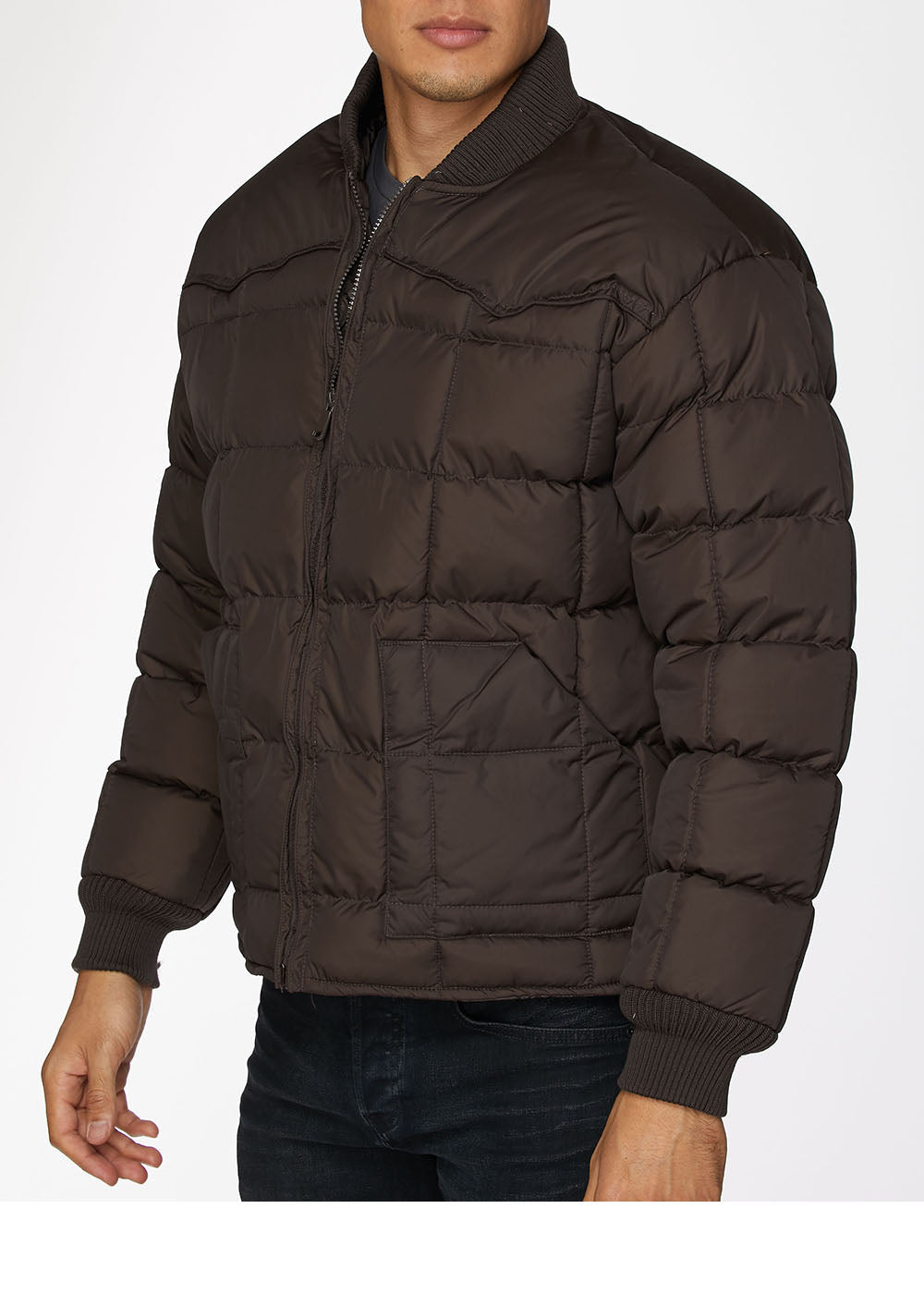 Men's Nylon Quilted Puffer Jacket -NJ629-Brown