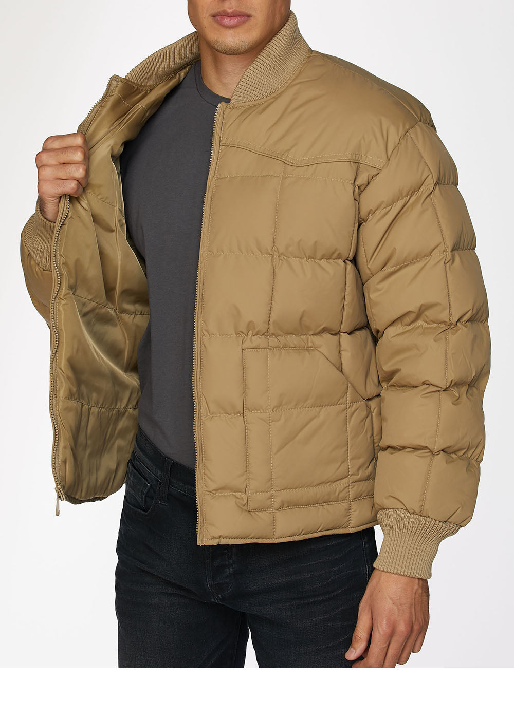 Men's Nylon Quilted Puffer Jacket-NJ629-Khaki - Rodeo Clothing wholesale 