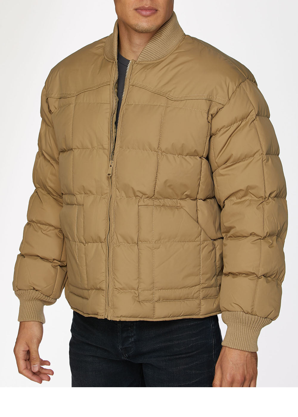 Men's Nylon Quilted Puffer Jacket-NJ629-Khaki - Rodeo Clothing wholesale 