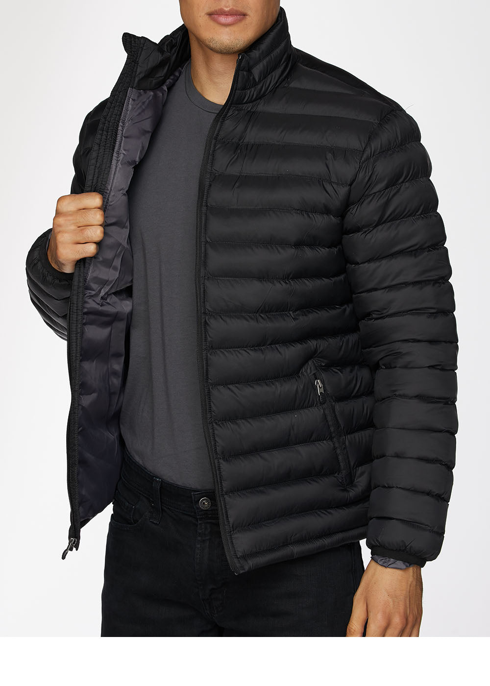 Men's Nylon Quilted Puffer Jacket-NJ640-Black - Rodeo Clothing wholesale 