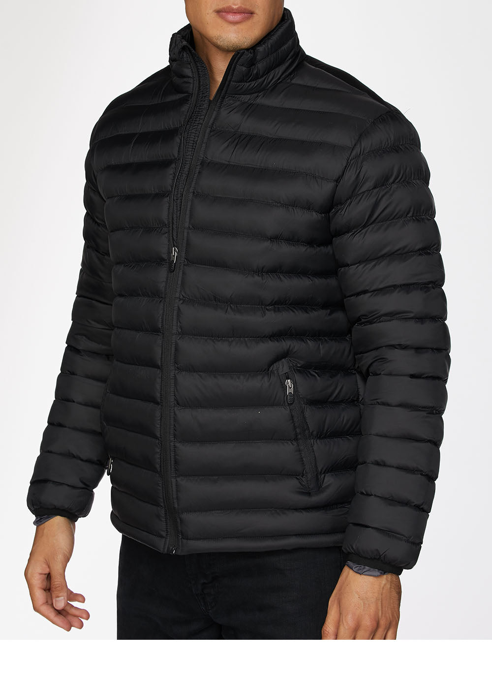 Men's Nylon Quilted Puffer Jacket-NJ640-Black - Rodeo Clothing wholesale 