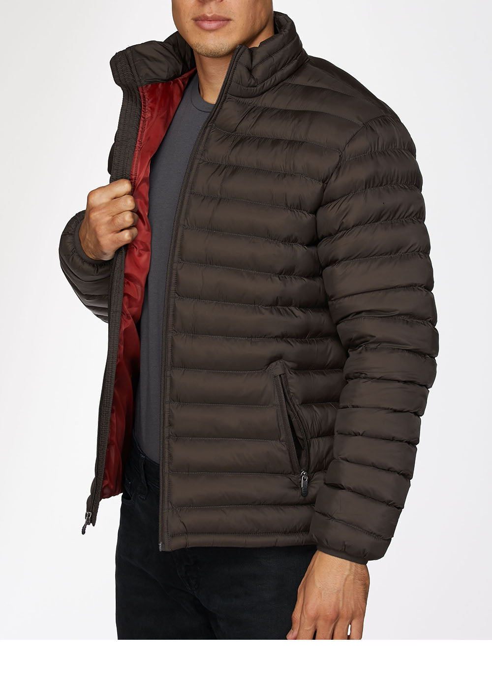 Men's Nylon Quilted Puffer Jacket-NJ640-Brown - Rodeo Clothing wholesale 