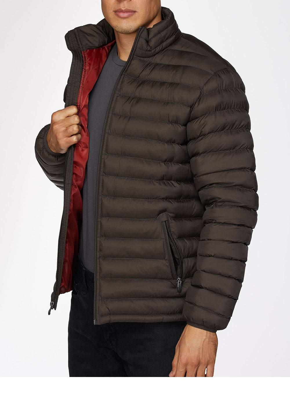 Men's Nylon Quilted Puffer Jacket -NJ640-Brown