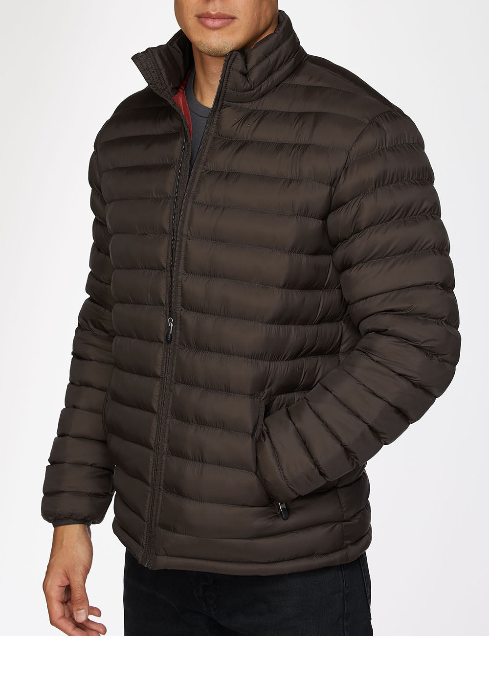 Men's Nylon Quilted Puffer Jacket-NJ640-Brown - Rodeo Clothing wholesale 