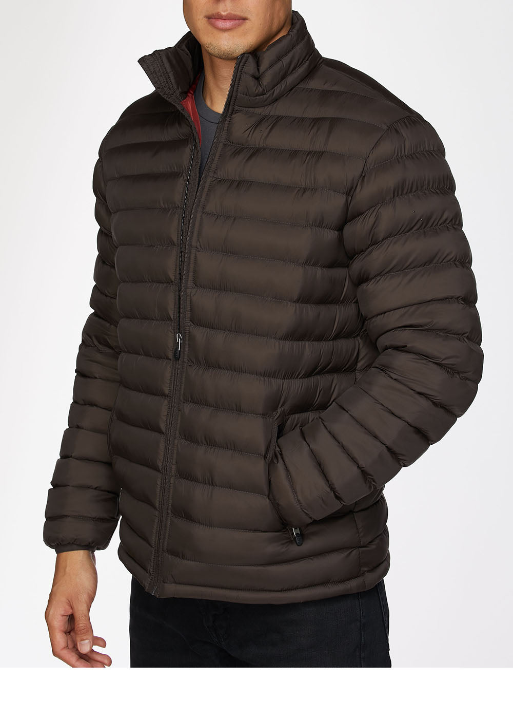 Men's Nylon Quilted Puffer Jacket -NJ640-Brown