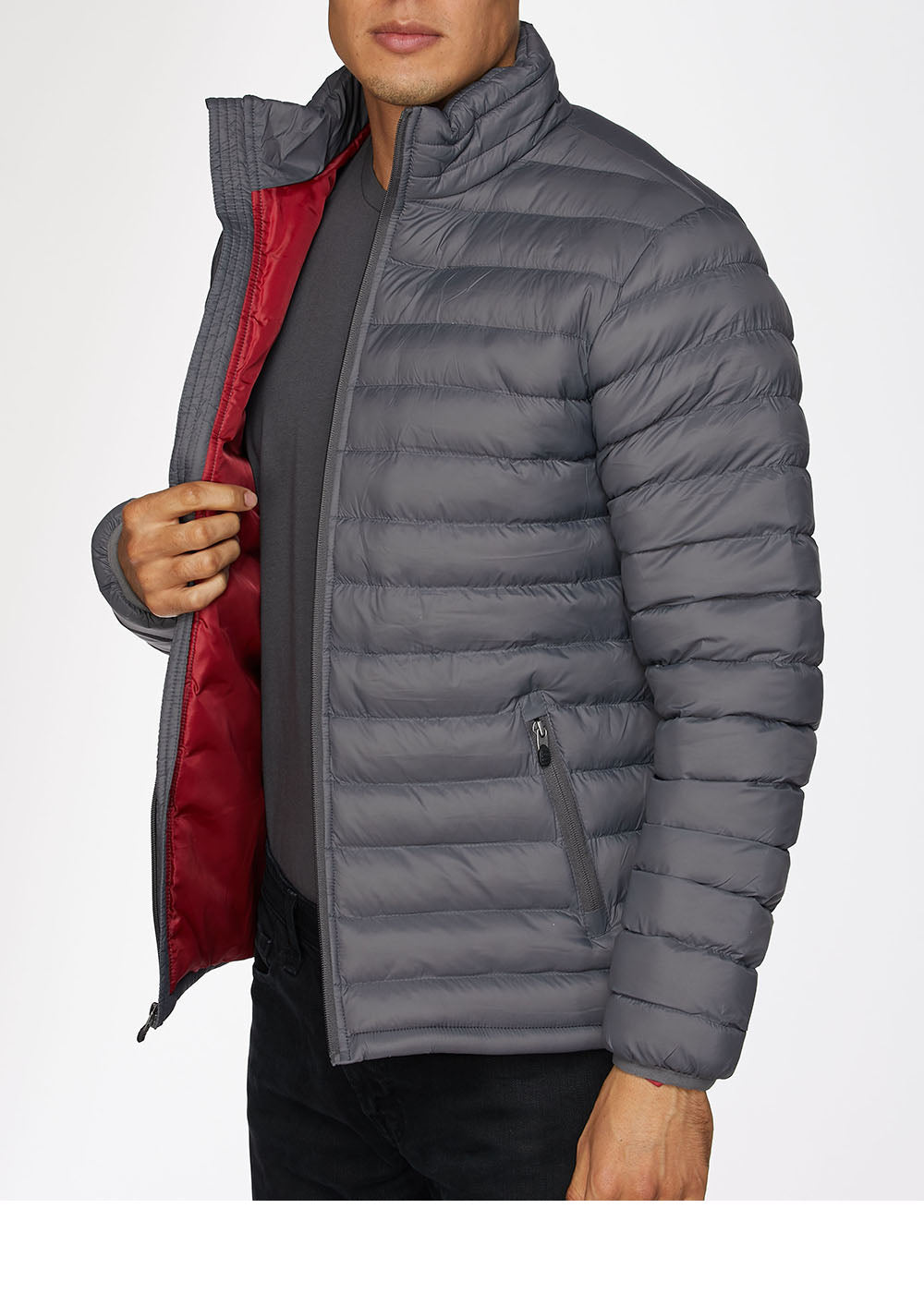 Men's Nylon Quilted Puffer Jacket-NJ640-Charcoal