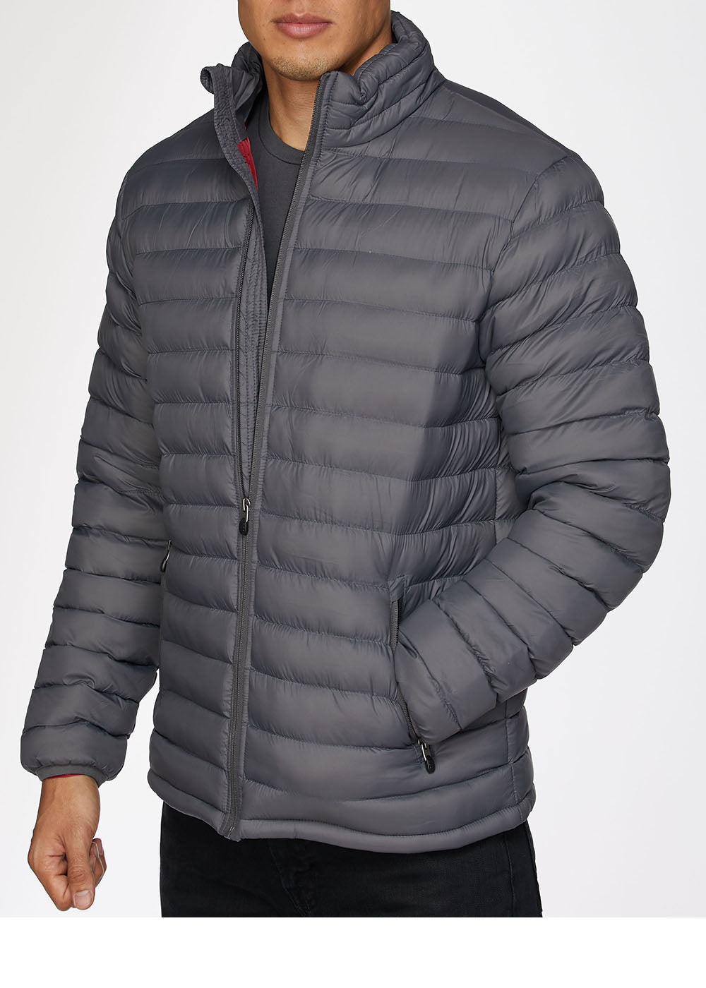 Men's Nylon Quilted Puffer Jacket-NJ640-Charcoal - Rodeo Clothing wholesale 