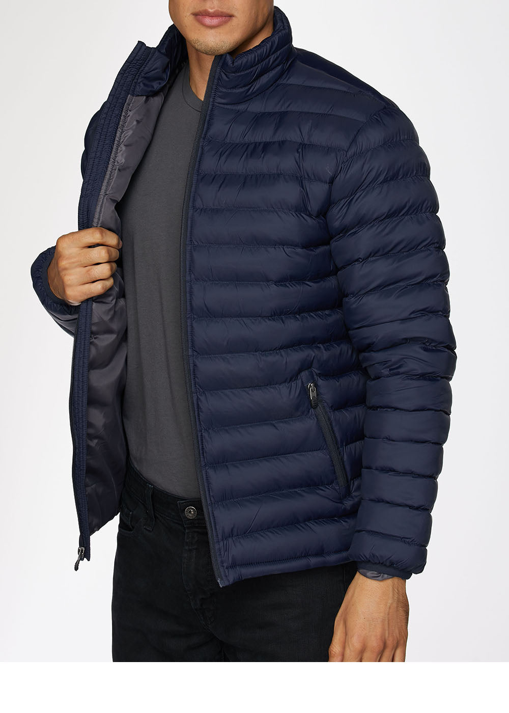 Men's Nylon Quilted Puffer Jacket-NJ640-Navy - Rodeo Clothing wholesale 