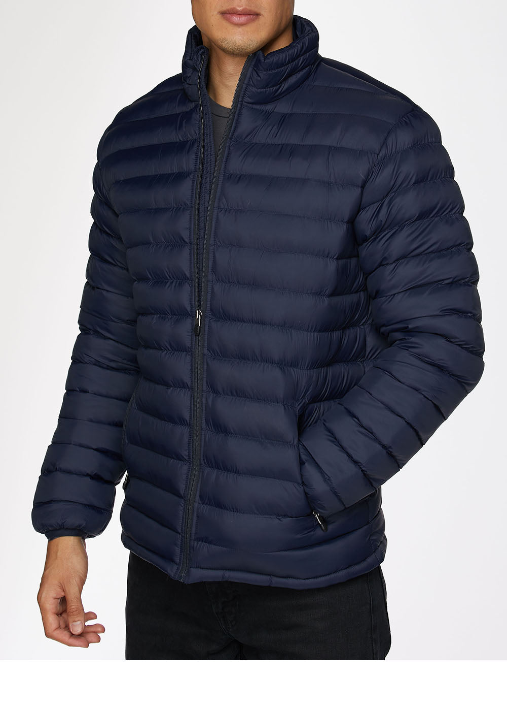 Men's Nylon Quilted Puffer Jacket-NJ640-Navy - Rodeo Clothing wholesale 