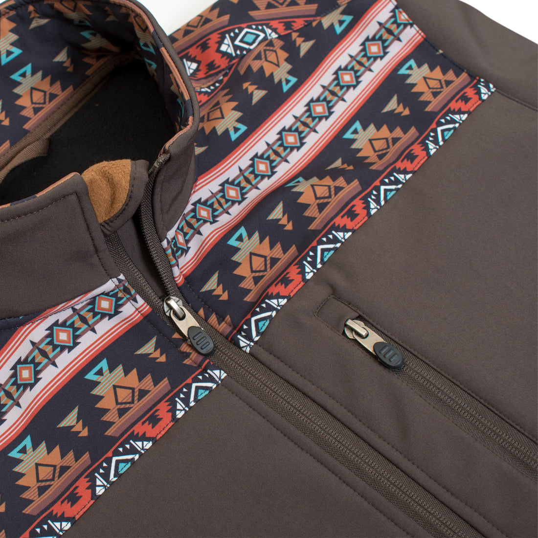 Men's Soft Shell Bonded Jacket With Western Aztec Print-NJ650EMB-AZ-BROWN-RUST - Rodeo Clothing wholesale 