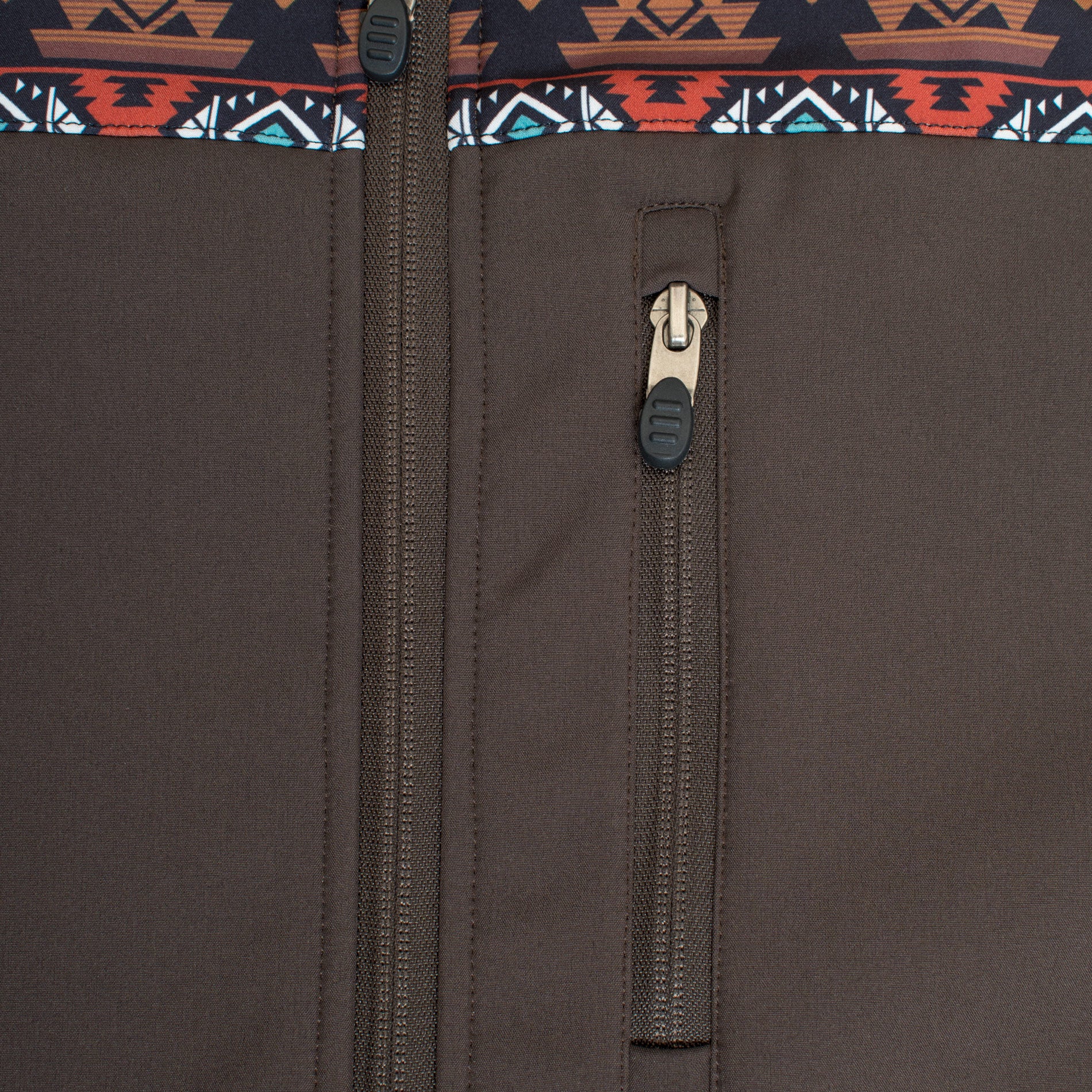Men's Soft Shell Bonded Jacket With Western Aztec Print -NJ650EMB-AZ-BROWN-RUST