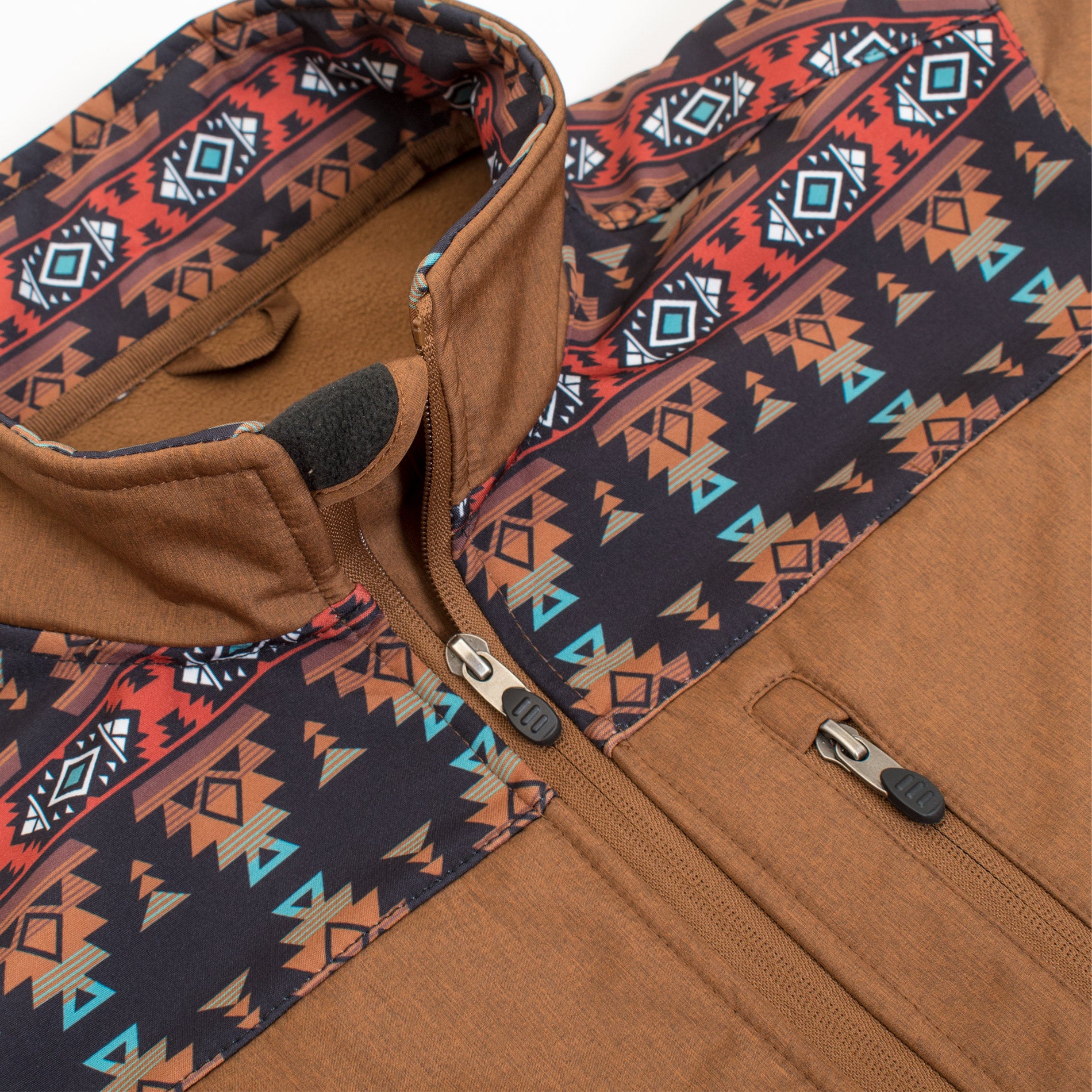 Men's Soft Shell Bonded Jacket With Western Aztec Print -NJ650EMB-AZ-COGNAC-RUST