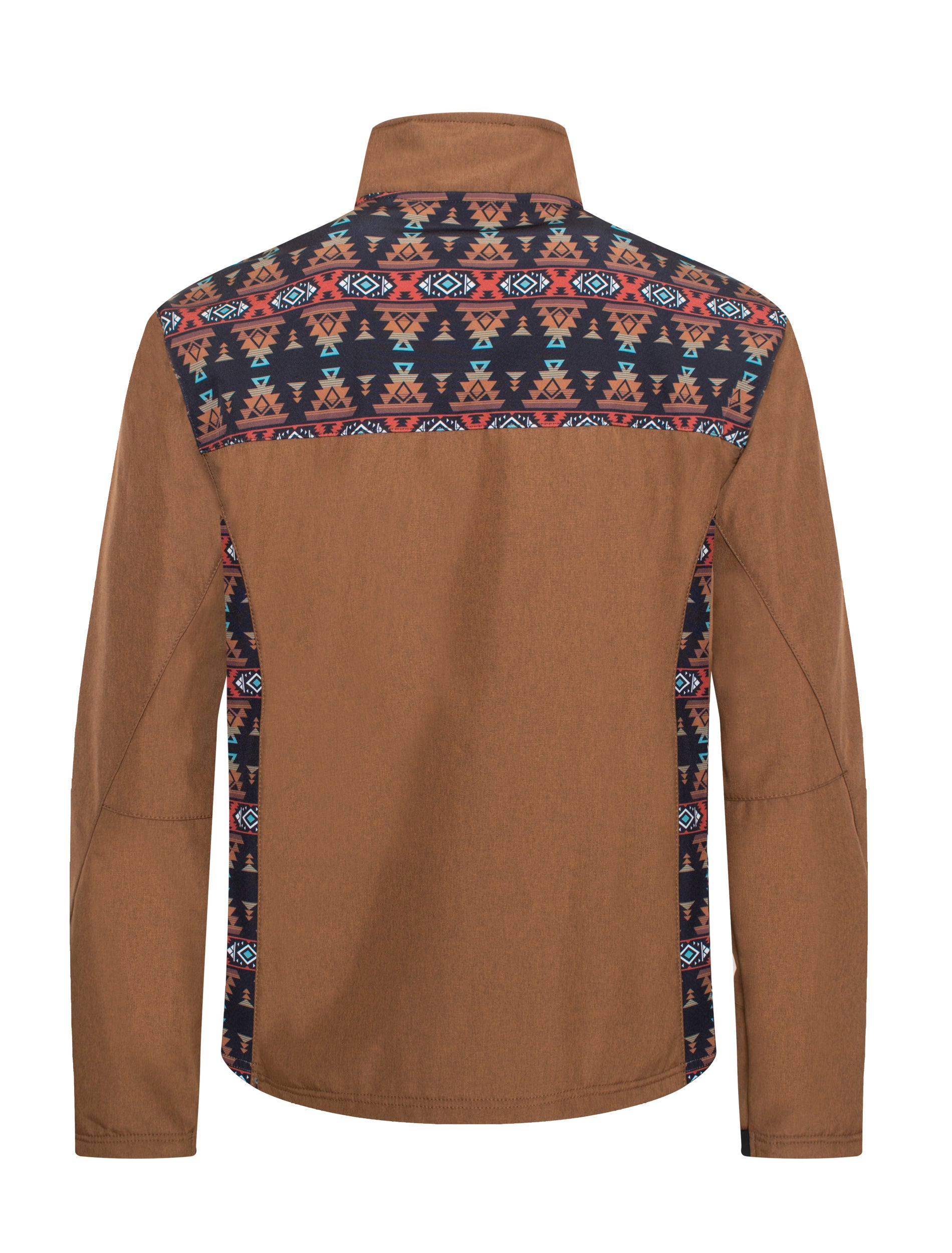 Men's Soft Shell Bonded Jacket With Western Aztec Print-NJ650EMB-AZ-COGNAC-RUST - Rodeo Clothing wholesale 