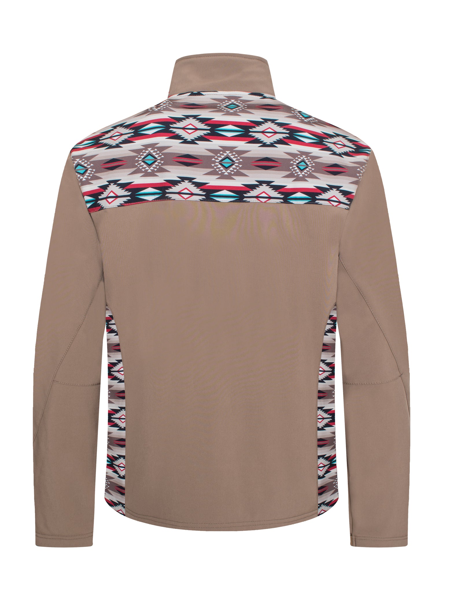 Men's Soft Shell Bonded Jacket With Western Aztec Print -NJ650EMB-AZ-KHAKI-BROWN