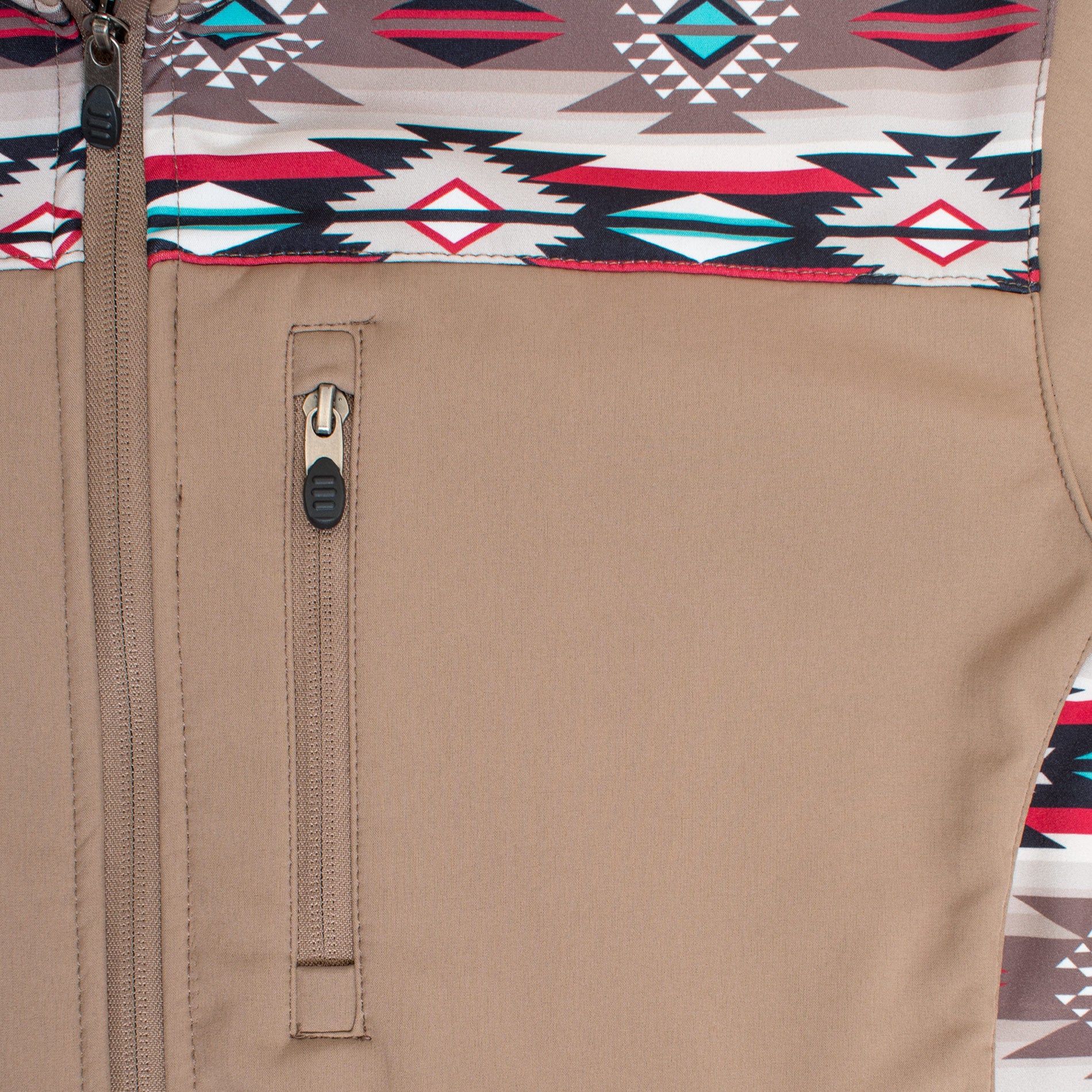 Men's Soft Shell Bonded Jacket With Western Aztec Print -NJ650EMB-AZ-KHAKI-BROWN