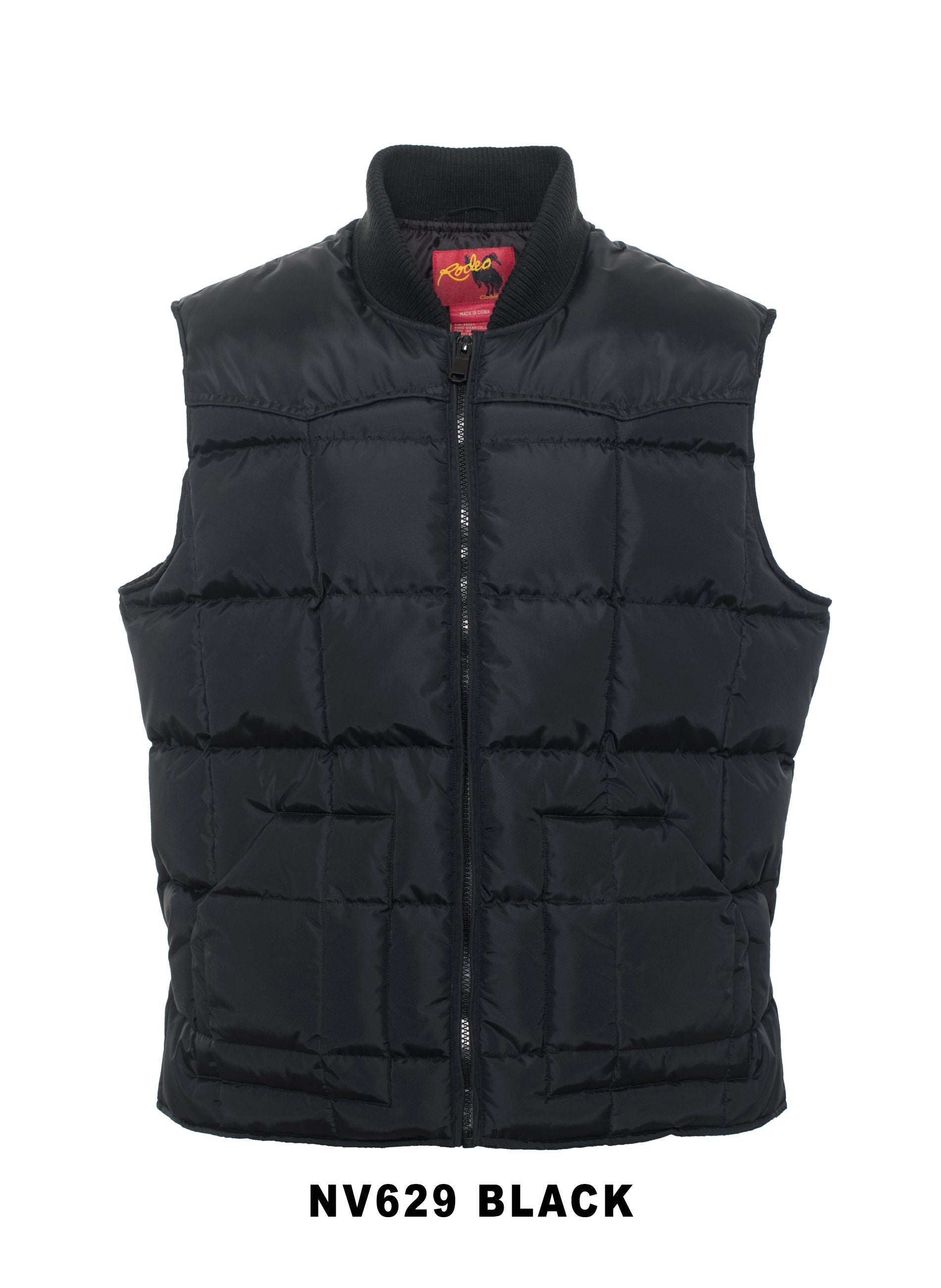Men's Nylon Quilted Sleeveless Vest With Embroidery-NV629/EMB-Black - Rodeo Clothing wholesale 