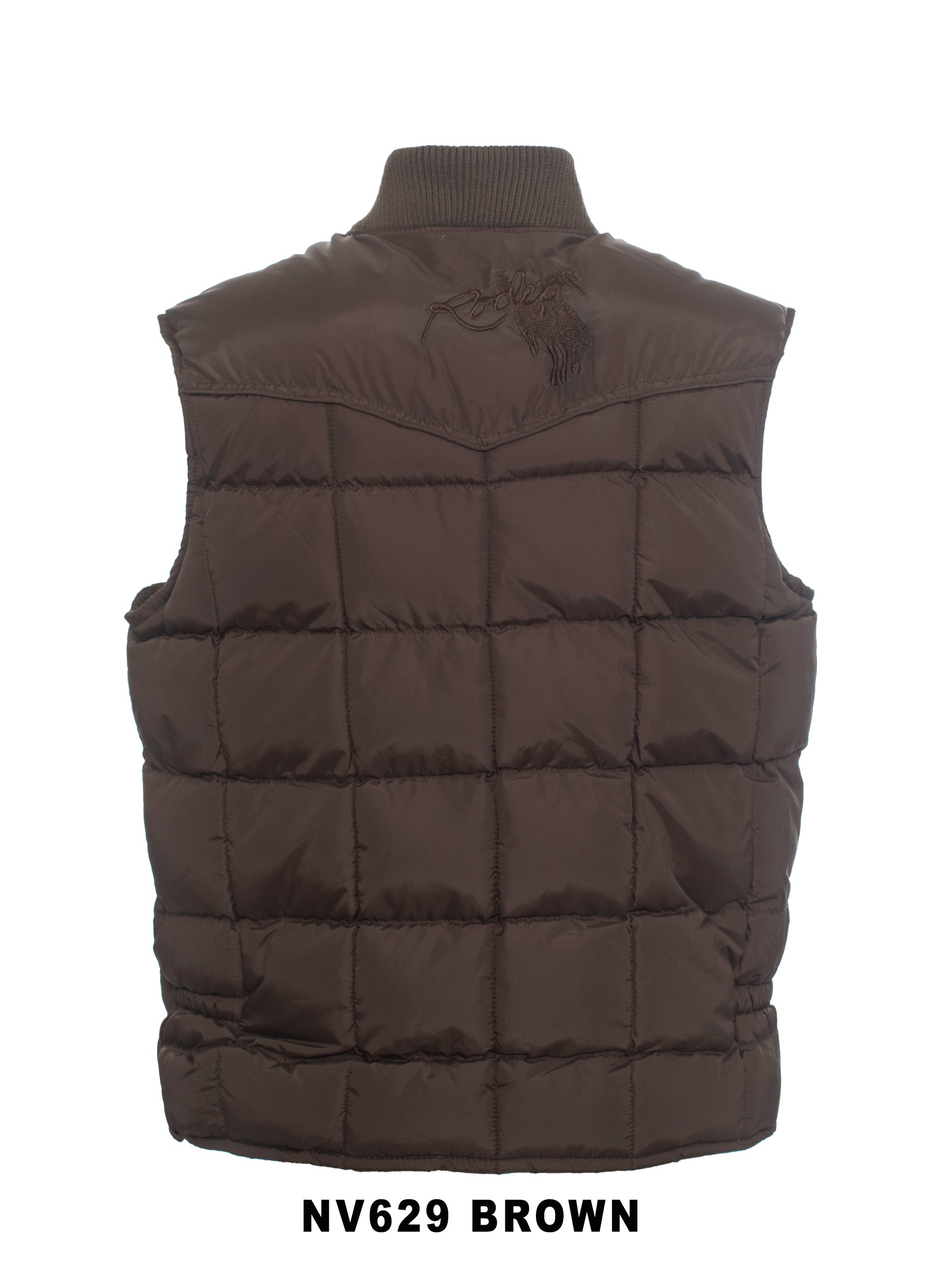 Men's Nylon Quilted Sleeveless Vest With Embroidery-NV629/EMB-BROWN - Rodeo Clothing wholesale 