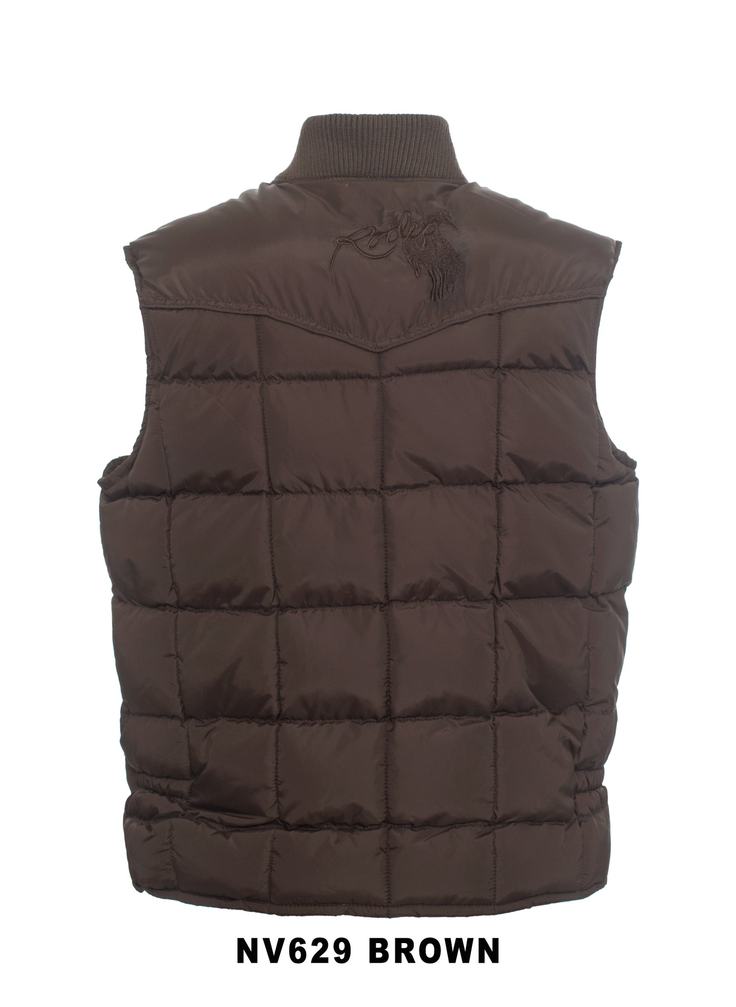 Men's Nylon Quilted Sleeveless Vest With Embroidery-NV629/EMB-BROWN