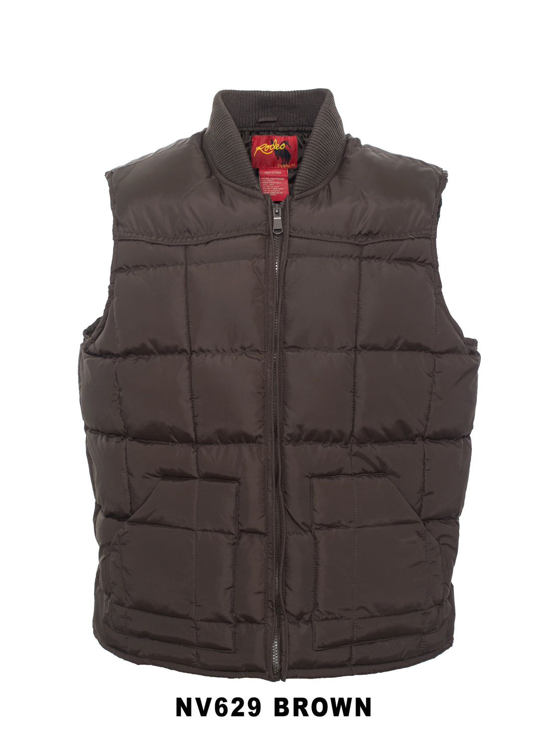 Men's Nylon Quilted Sleeveless Vest With Embroidery-NV629/EMB-BROWN - Rodeo Clothing wholesale 