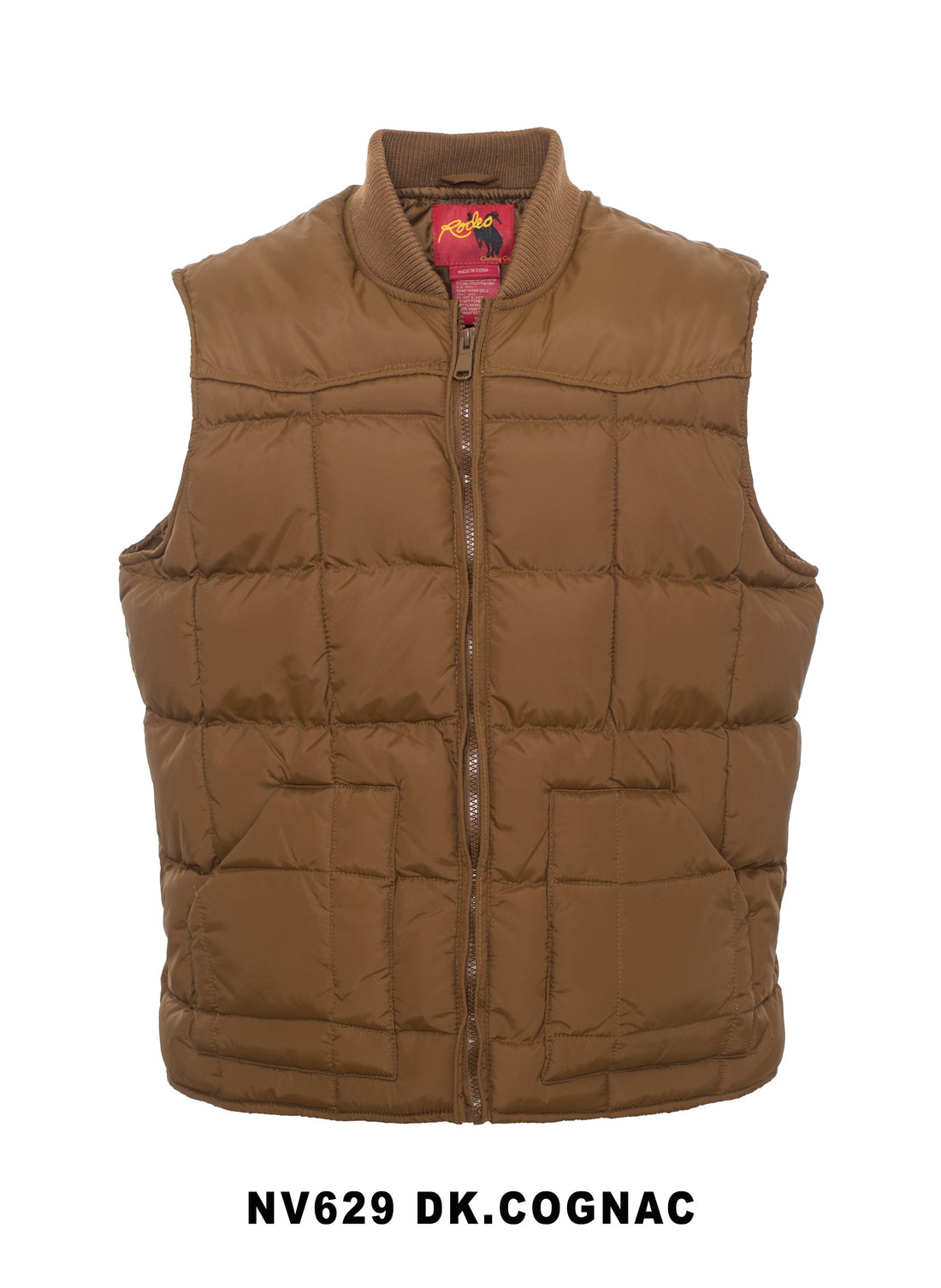 Men's Nylon Quilted Sleeveless Vest With Embroidery-NV629/EMB-COGNAC - Rodeo Clothing wholesale 