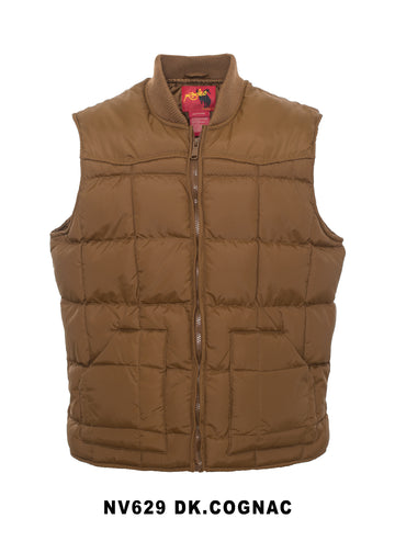 Men's Nylon Quilted Sleeveless Vest With Embroidery-NV629/EMB-COGNAC - Rodeo Clothing wholesale 