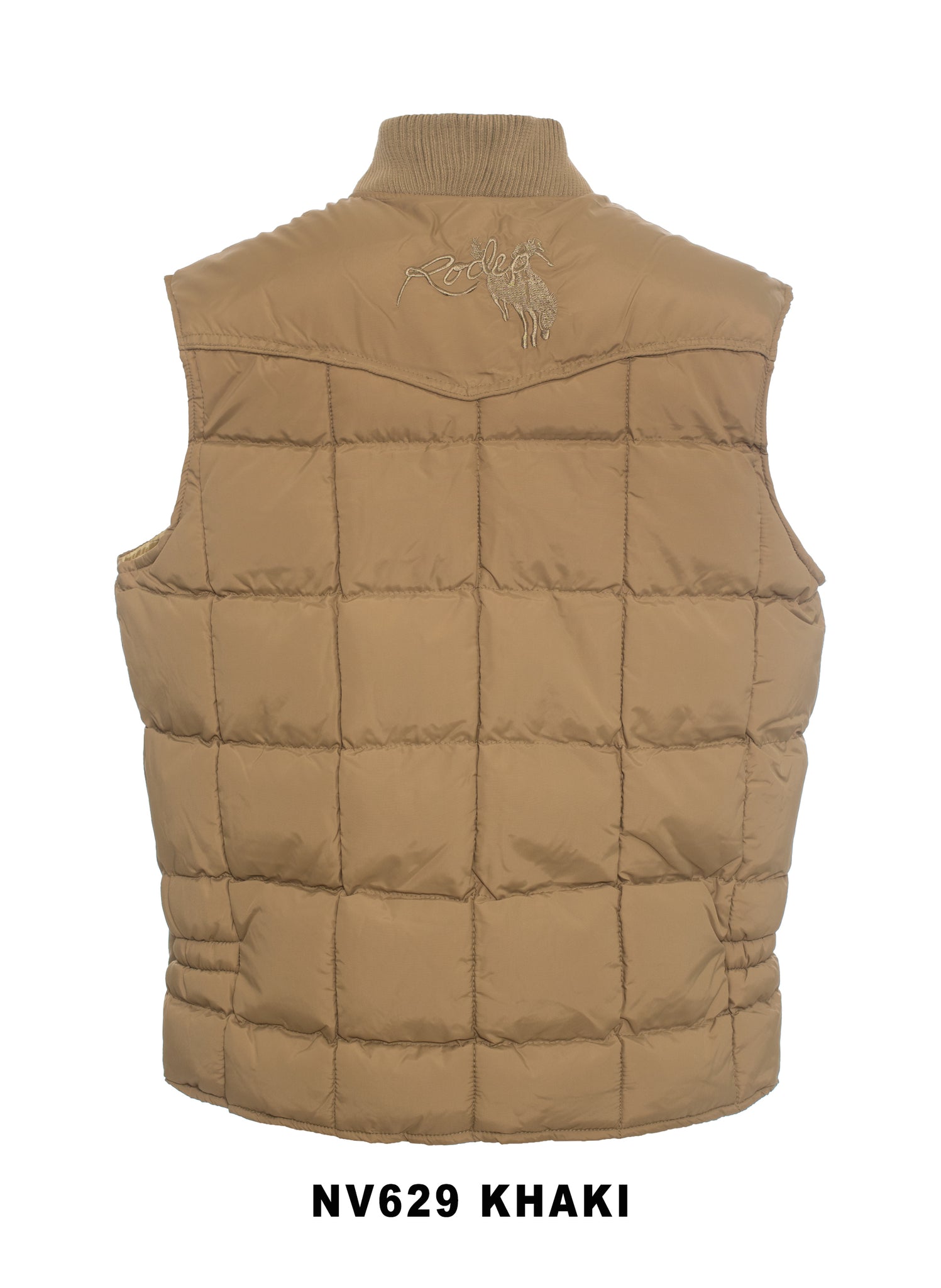 Men's Nylon Quilted Sleeveless Vest With Embroidery-NV629/EMB-Khaki