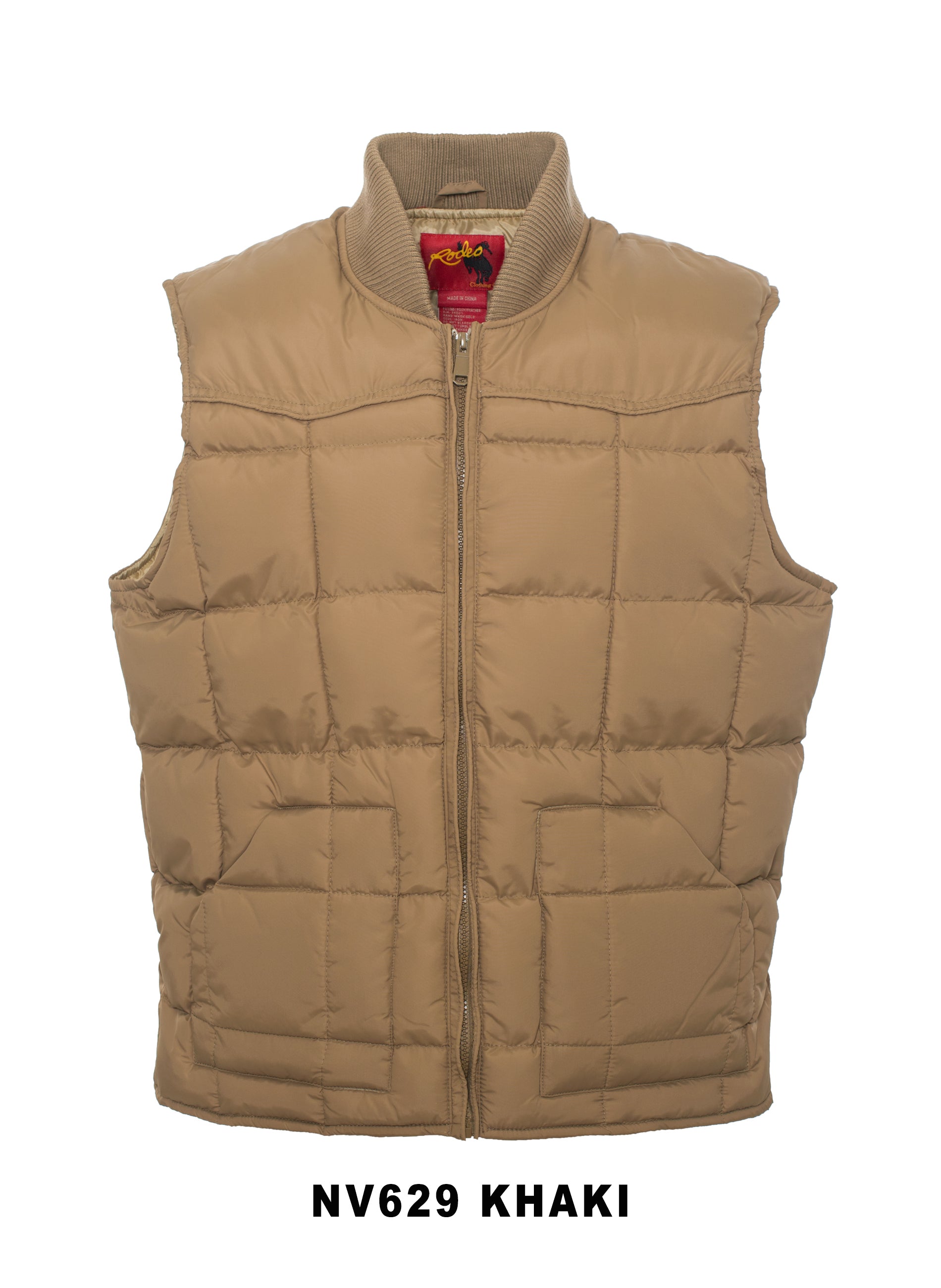 Men's Nylon Quilted Sleeveless Vest With Embroidery-NV629/EMB-Khaki - Rodeo Clothing wholesale 