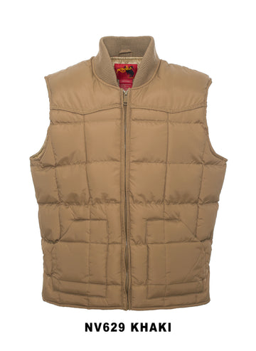 Men's Nylon Quilted Sleeveless Vest With Embroidery-NV629/EMB-Khaki - Rodeo Clothing wholesale 