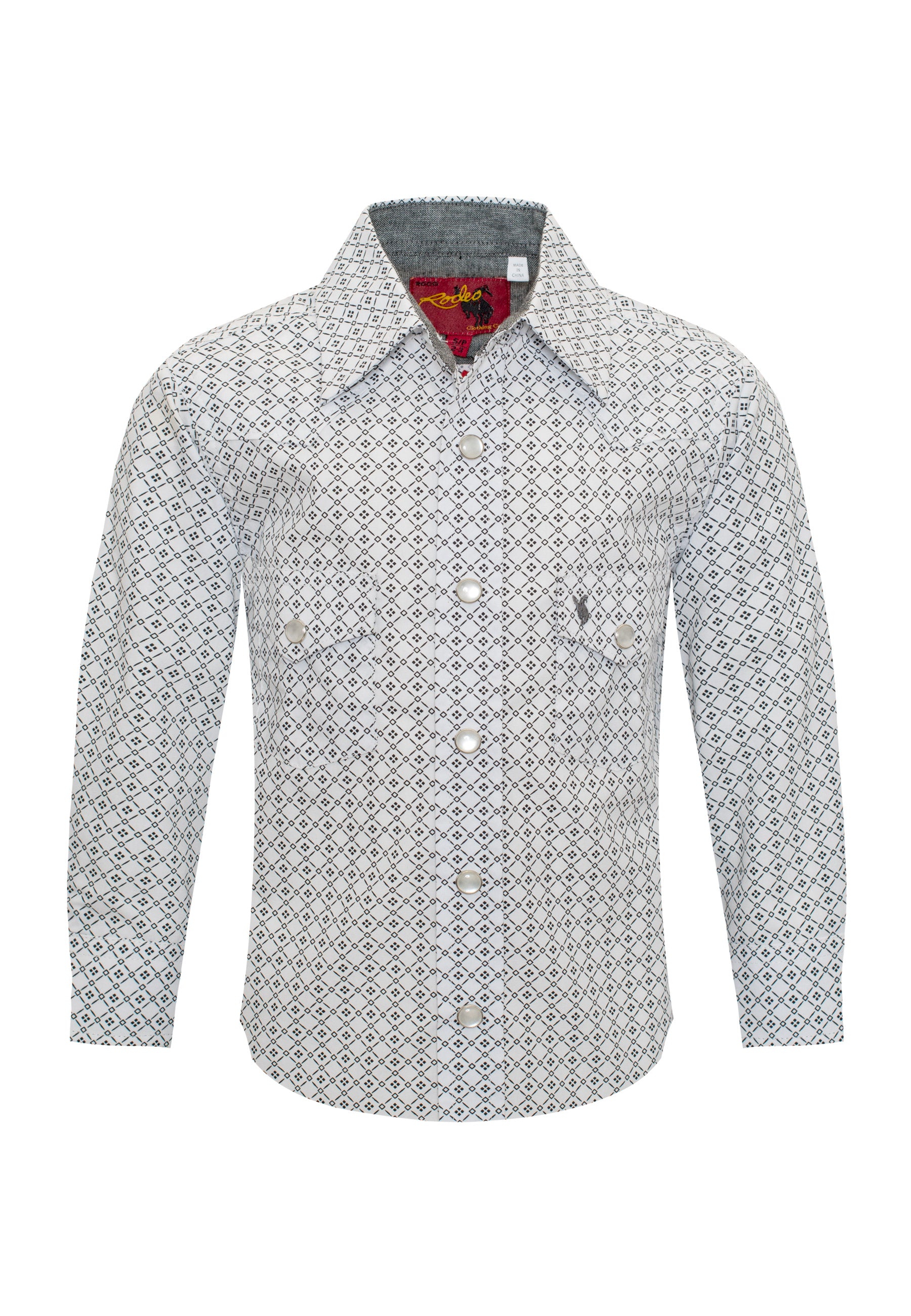Kids Western Pearl Snaps Print Shirt-PS100K-142 - Rodeo Clothing wholesale 