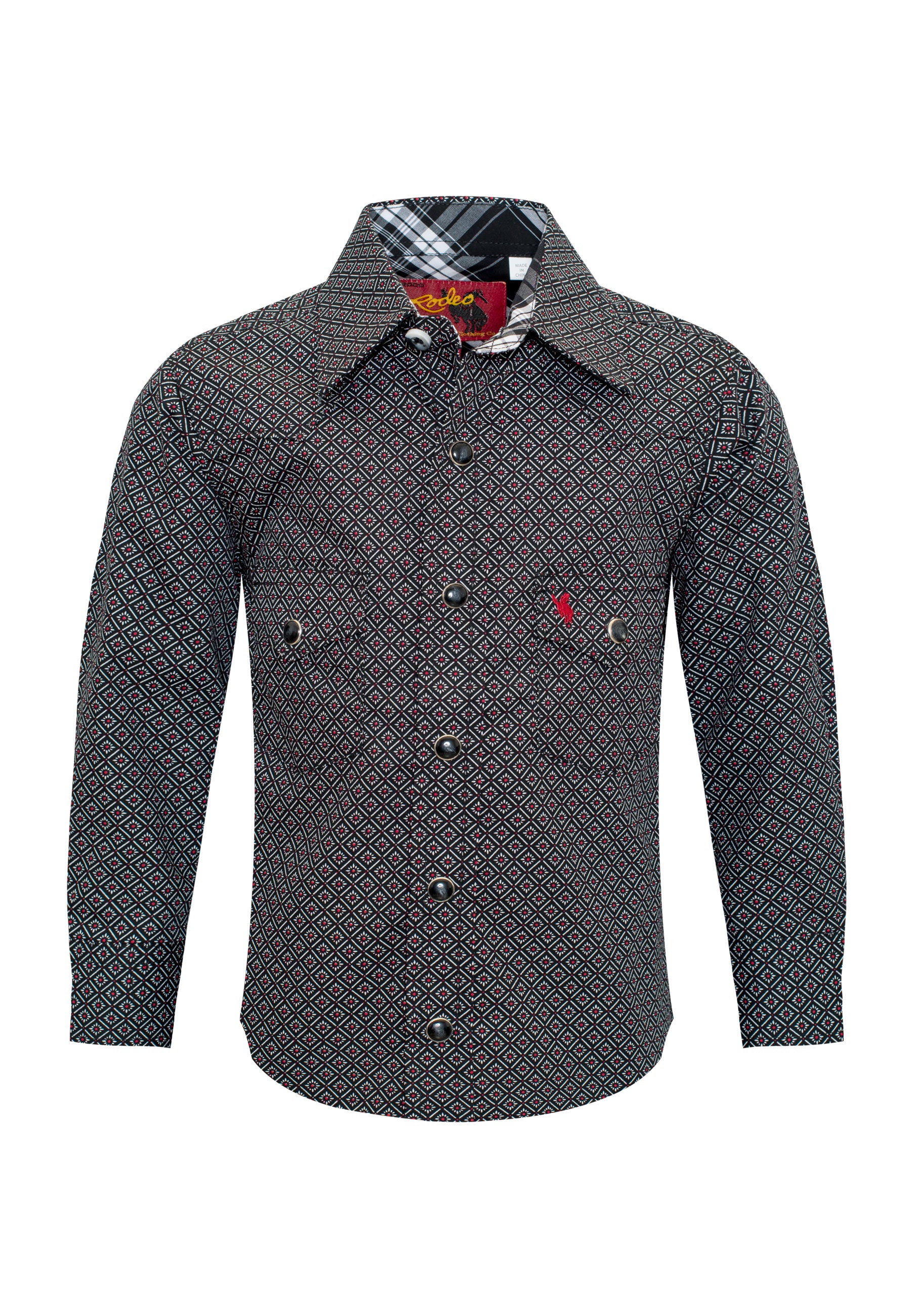 Kids Western Pearl Snaps Print Shirt-PS100K-147 - Rodeo Clothing wholesale 