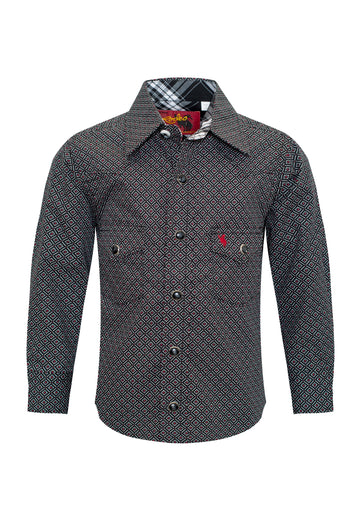 Kids Western Pearl Snaps Print Shirt-PS100K-147 - Rodeo Clothing wholesale 