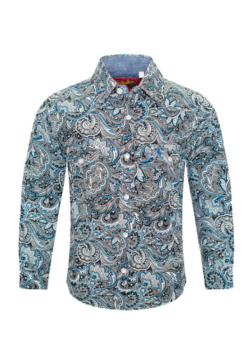 Kids Western Pearl Snaps Print Shirt-PS100K-162 - Rodeo Clothing wholesale 