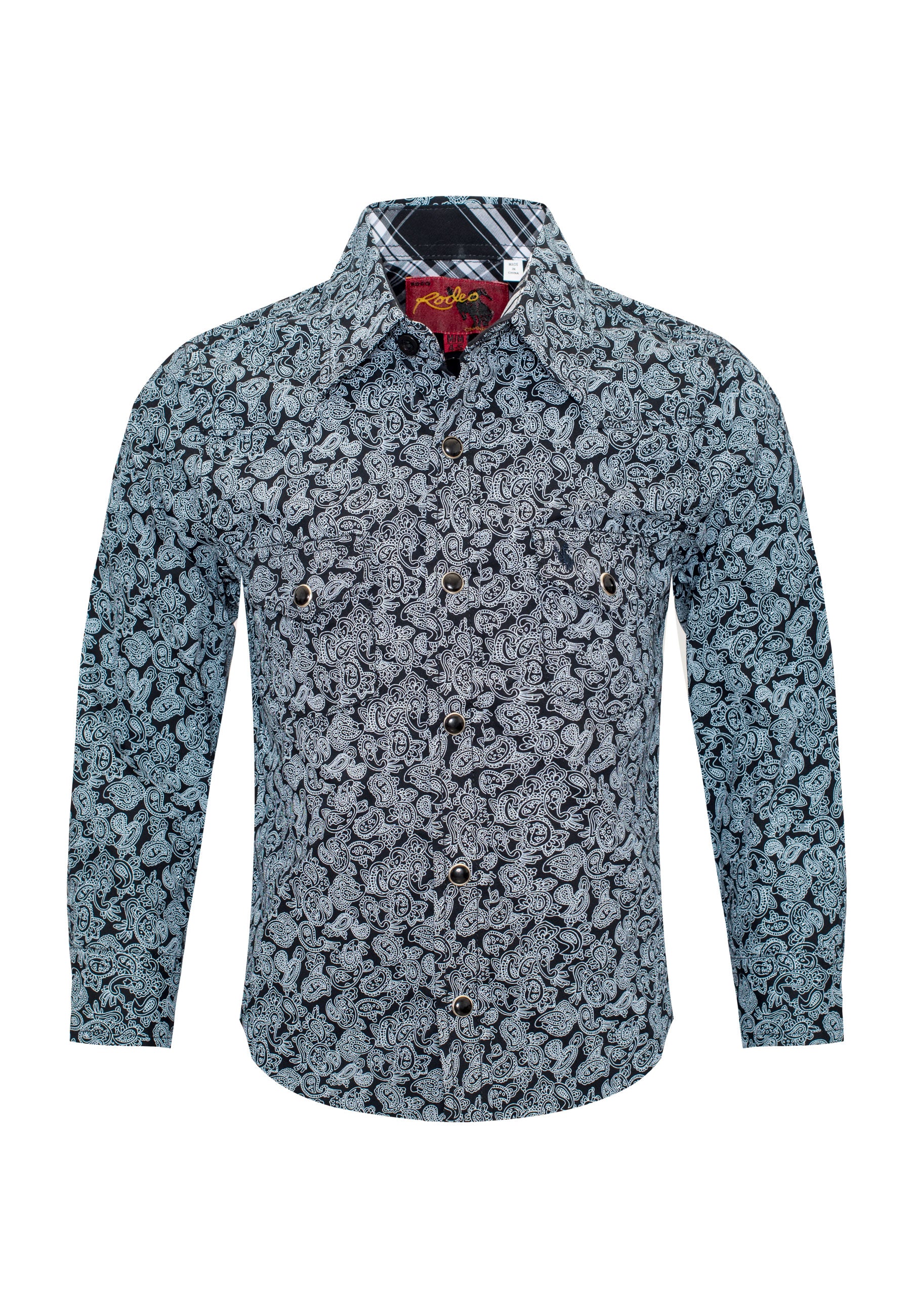 Kids Western Pearl Snaps Print Shirt-PS100K-170 - Rodeo Clothing wholesale 