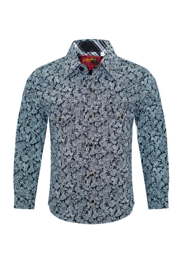 Kids Western Pearl Snaps Print Shirt-PS100K-170 - Rodeo Clothing wholesale 