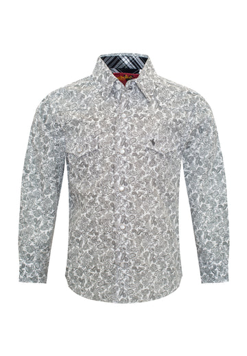 Kids Western Pearl Snaps Print Shirt-PS100K-171 - Rodeo Clothing wholesale 