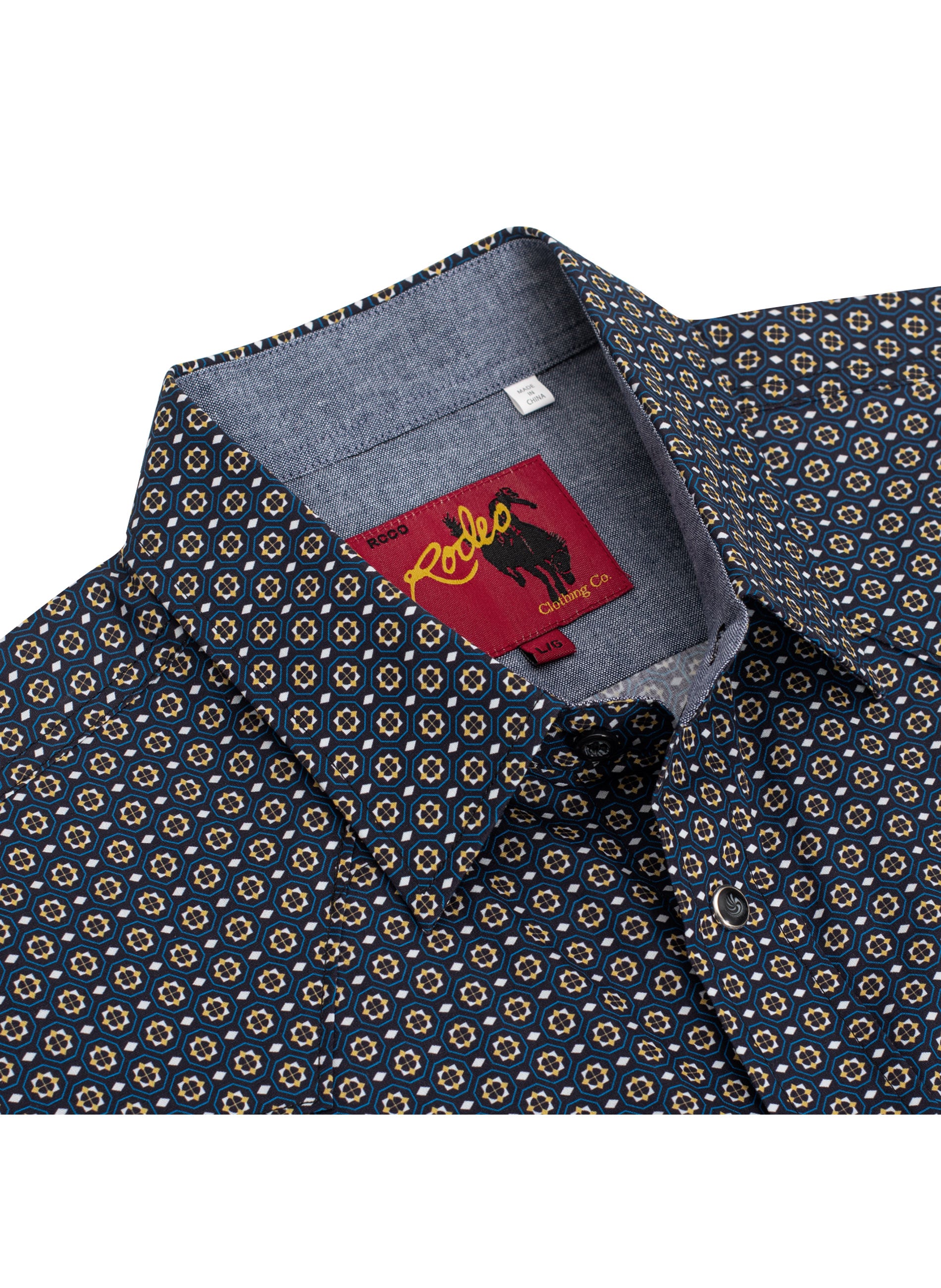Men's Western Pearl Snap Print Shirt-PS100L-1073