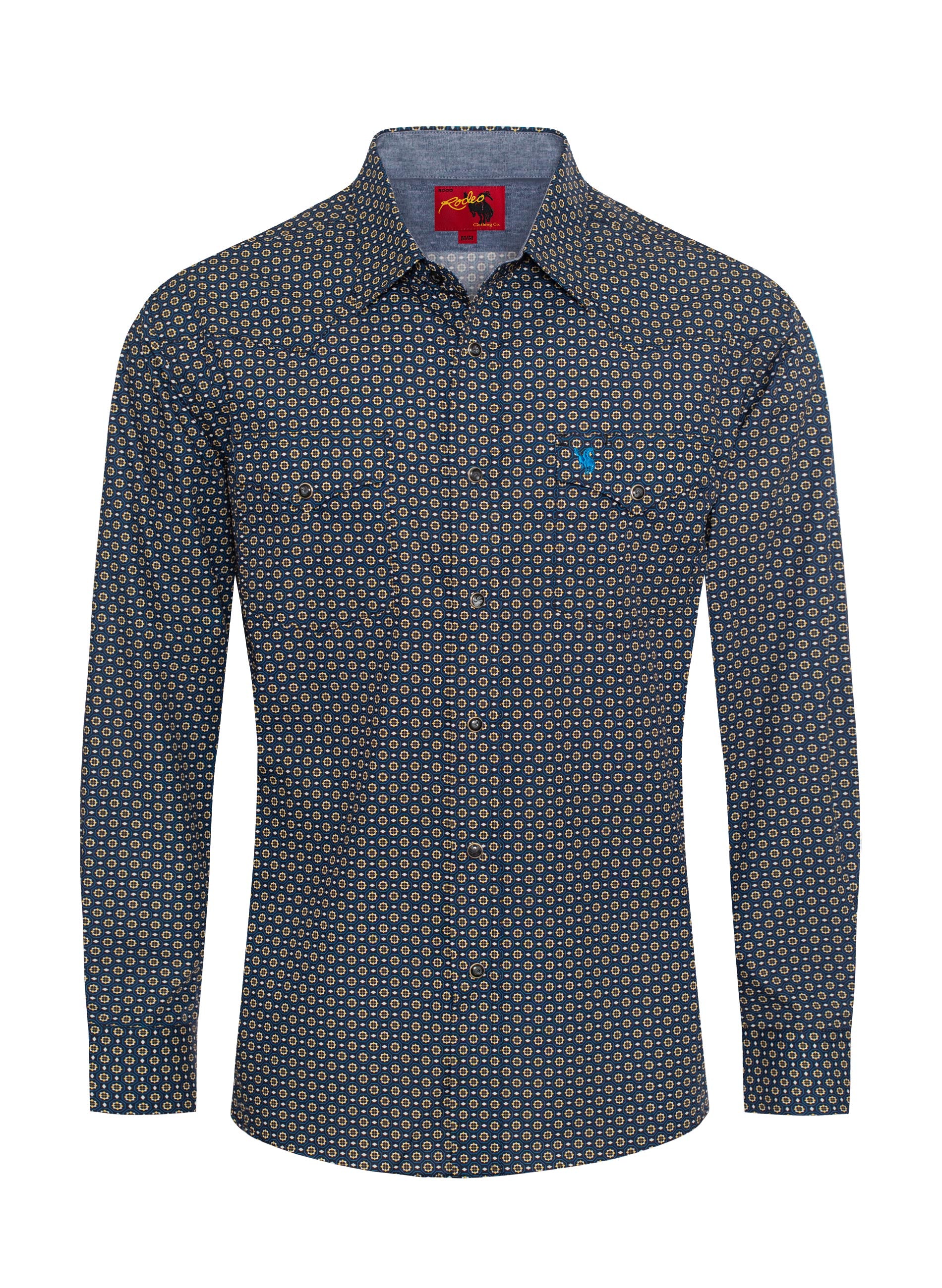 Men's Western Pearl Snap Print Shirt-PS100L-1073