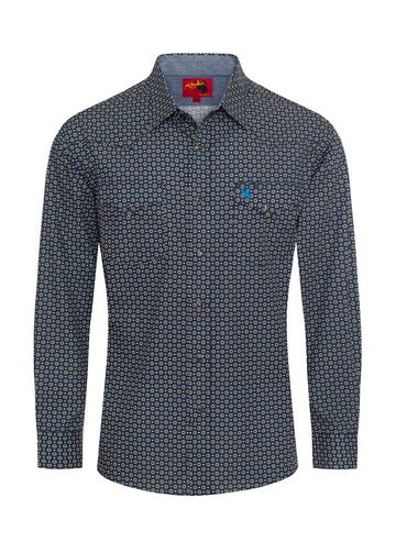 Men's Western Pearl Snap Print Shirt-PS100L-1073
