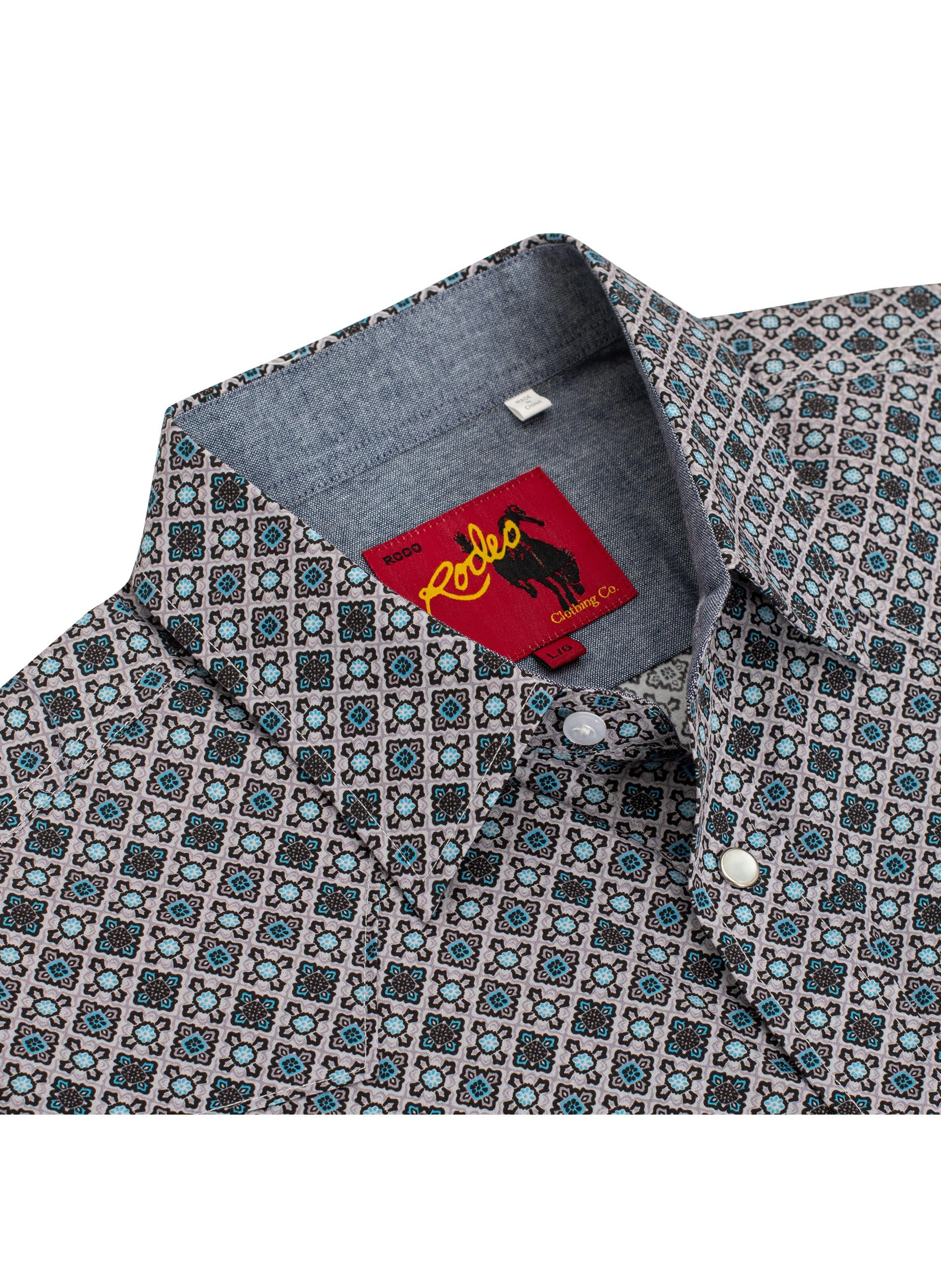 Men's Western Pearl Snap Print Shirt-PS100L-1076