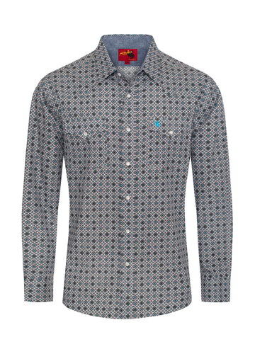 Men's Western Pearl Snap Print Shirt-PS100L-1076