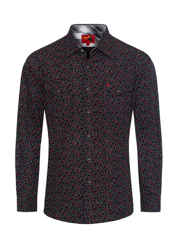 Men's Western Pearl Snap Print Shirt-PS100L-1077