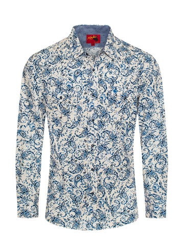 Men's Western Pearl Snap Print Shirt-PS100L-1079